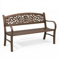 Gartenbank 123 x 60 x 88 cm aus Metall in Braun mit Blätterdekor