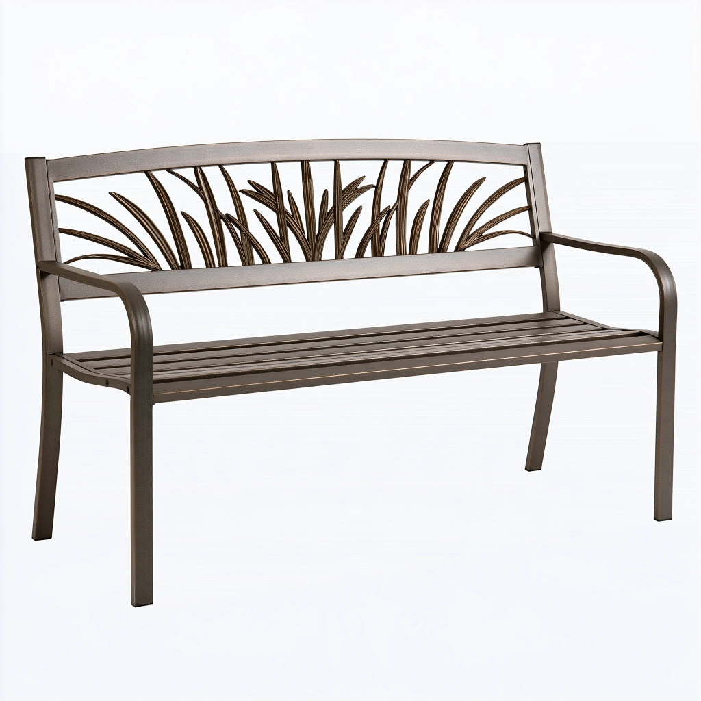 Gartenbank 122 x 62 x 92 cm aus Metall in Bronze mit Blättermuster
