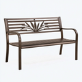 Gartenbank 122 x 61 x 91 cm Metall Braun mit Armlehnen und Blattdekor