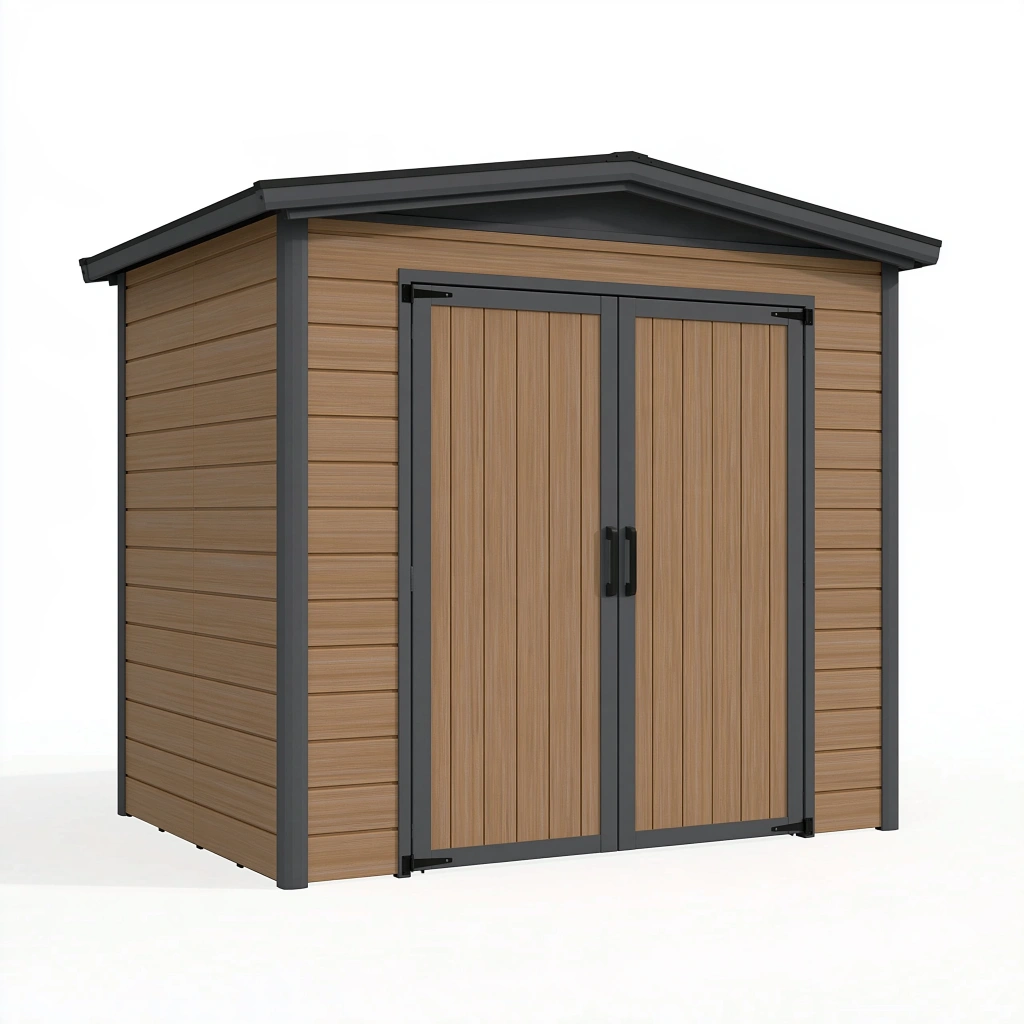 Gartengerätehaus 213 x 130 x 173 cm Stahl Holzoptik mit Doppeltür wetterbeständig