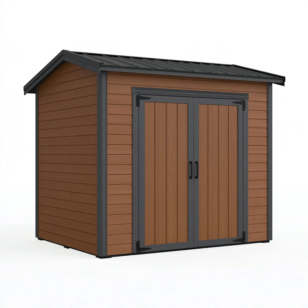 Geräteschuppen 213 x 131 x 192 cm Stahl Holzoptik Braun Anthrazit für Garten mit Doppeltür