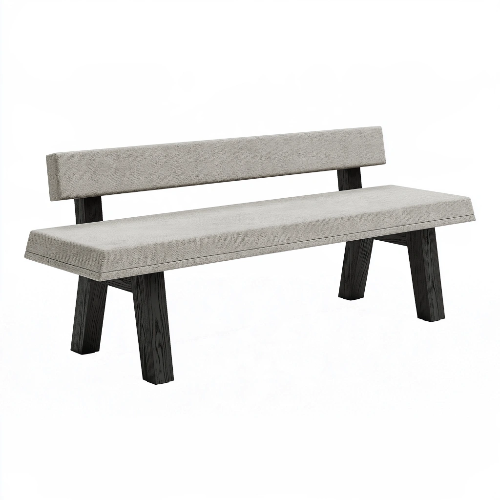 Sitzbank 180 x 55 x 82 cm mit Stoffbezug in Beige und Holzgestell in Schwarz - Moderne Esszimmerbank mit Rückenlehne