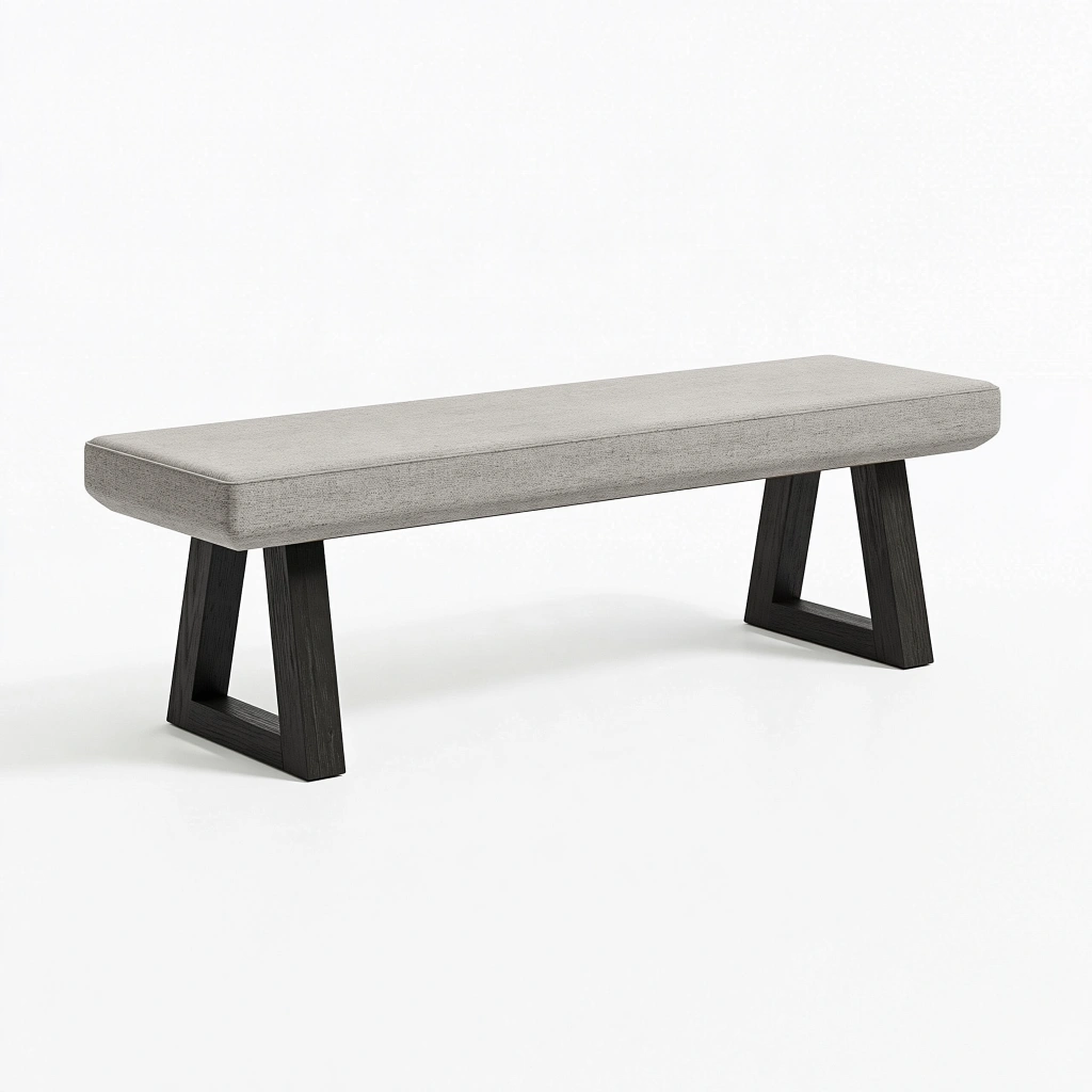 Sitzbank 120 x 40 x 45 cm mit Stoffpolsterung Hellgrau und Holzgestell Schwarz