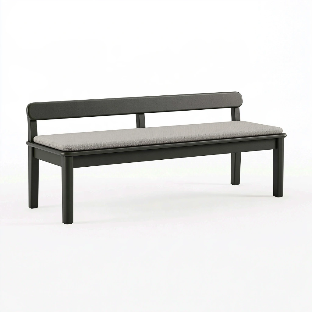 Sitzbank 120 x 45 x 80 cm aus Metall und Textil in Schwarz Grau mit Rückenlehne