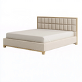 Polsterbett 180 x 200 cm Beige Stoff mit gepolstertem Kopfteil