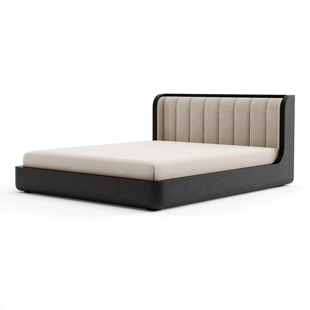 Polsterbett 180 x 200 cm Beige Schwarz mit Stoffbezug und Holzrahmen