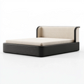 Polsterbett 180 x 200 cm Beige Schwarz Kunstleder Stoff Doppelbett mit hohem Kopfteil