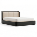 Polsterbett 160 x 200 cm Beige Schwarz mit Stoffkopfteil modernes Doppelbett