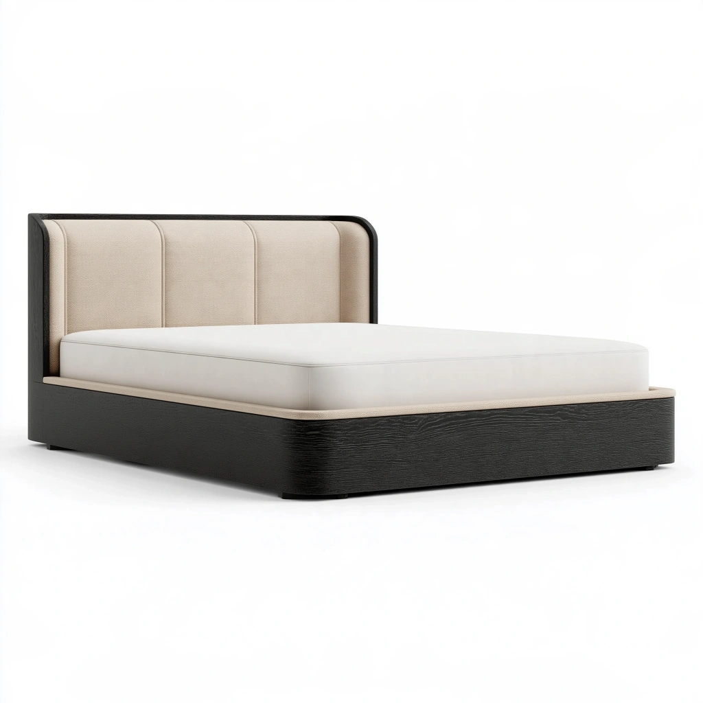 Polsterbett 160 x 200 cm Beige Schwarz mit Stoffkopfteil modernes Doppelbett