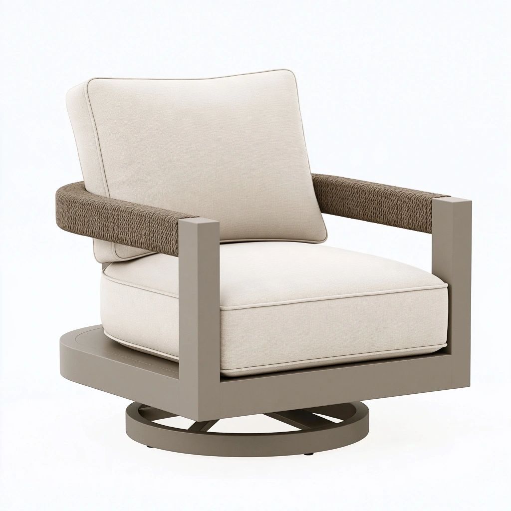 Drehsessel 78 x 82 x 86 cm mit Textilbezug in Beige und Metallgestell in Taupe - moderner Loungesessel mit Drehfunktion
