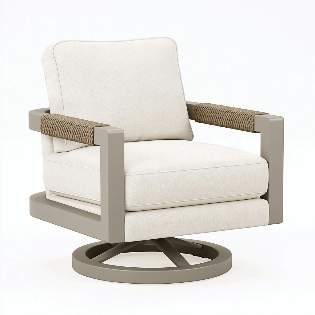 Drehbarer Gartensessel 78 x 85 x 88 cm Metall Beige mit Seilgeflecht