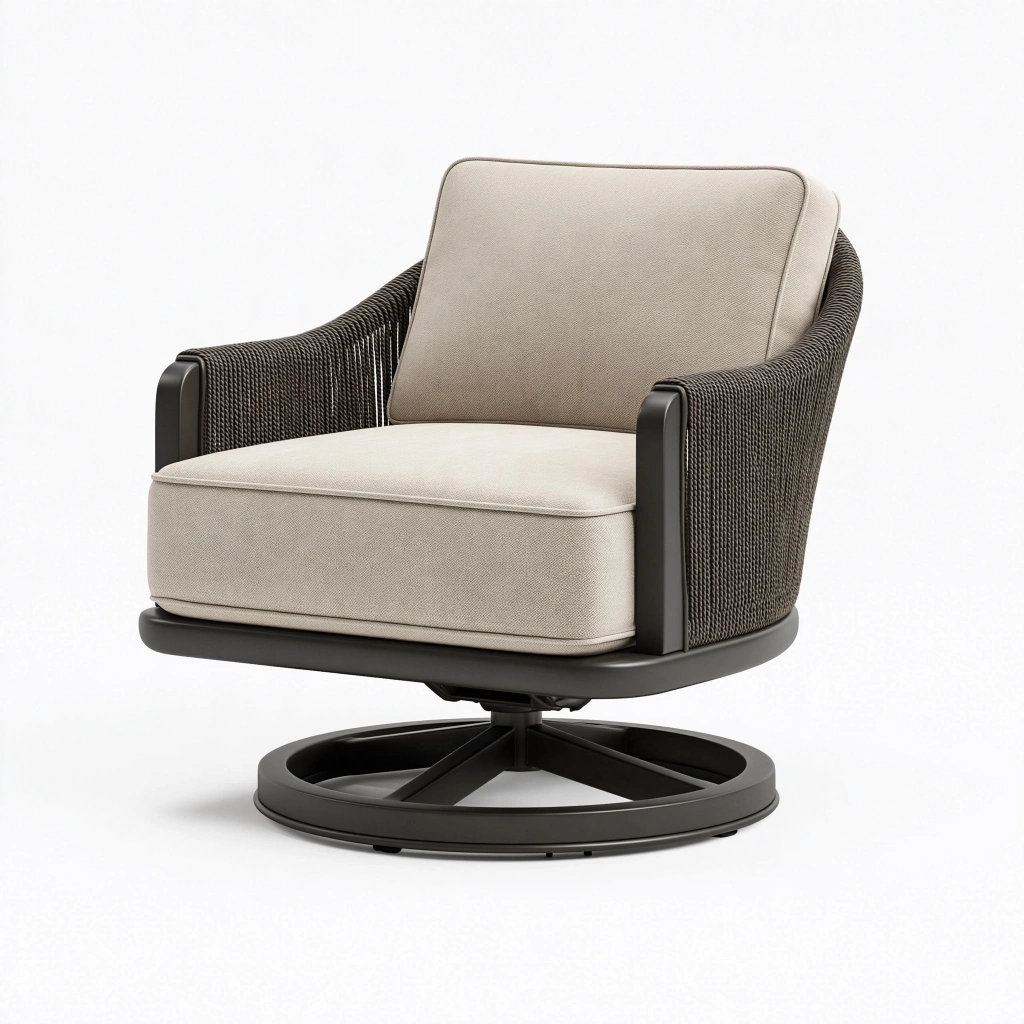 Drehsessel 82 x 86 x 88 cm mit Kunststoffgeflecht Beige Schwarz für Terrasse