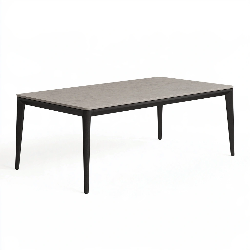 Esstisch 180x90x75 cm mit grauer Tischplatte und schwarzem Metallgestell - rechteckig
